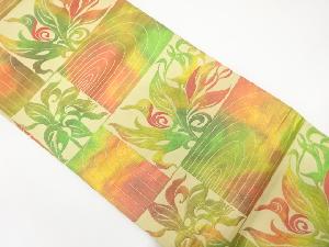 アンティーク　水輪に草葉模様織り出し暈し袋帯（着用可）